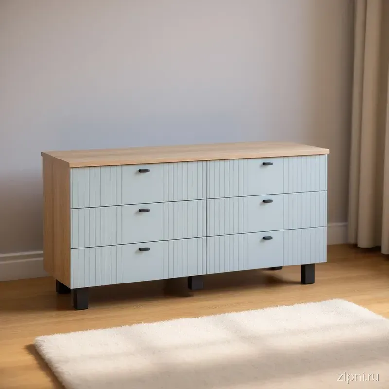 Дрессер 260305 в интерьере светлой гостиной с паркетным полом и ковром.