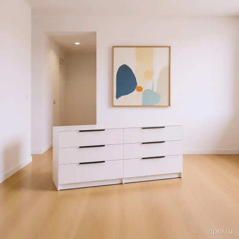 Дрессер 260305 в современном коридоре с деревянным полом и светлыми стенами. На стене абстрактная картина.