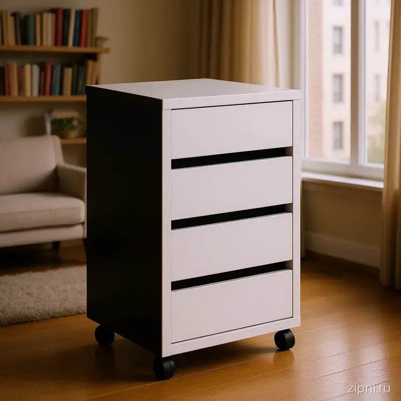 Rolling cabinet 260305 в интерьере уютной гостиной с деревянным полом и большими окнами